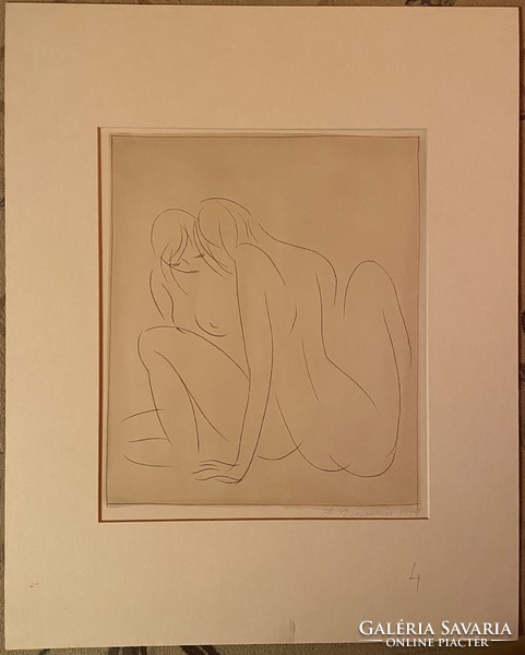 Nyina Florovskaya, female nude 4, one-line drawing with needle, cardboard, 29 x 24 cm, unframed