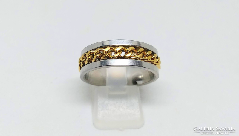 Silver-colored stainless steel, gold-plated chain men's ring 262