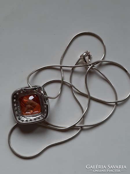 Three silver marked necklaces with a pendant decorated with crystals and zircons