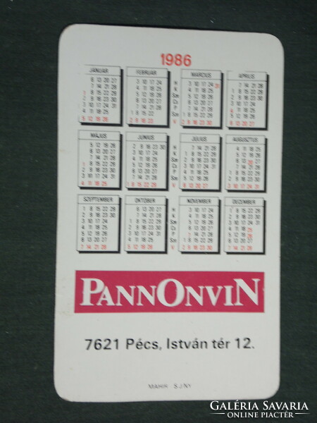 Card calendar, Pannonian wine farm, Pécs, Pannonian champagne, 1986, (3)