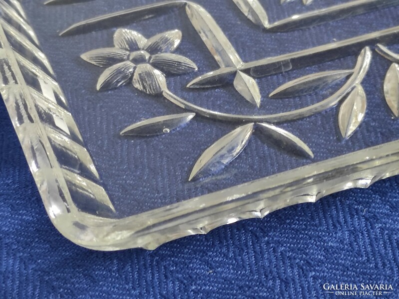 Antique square polished floral glass tray
