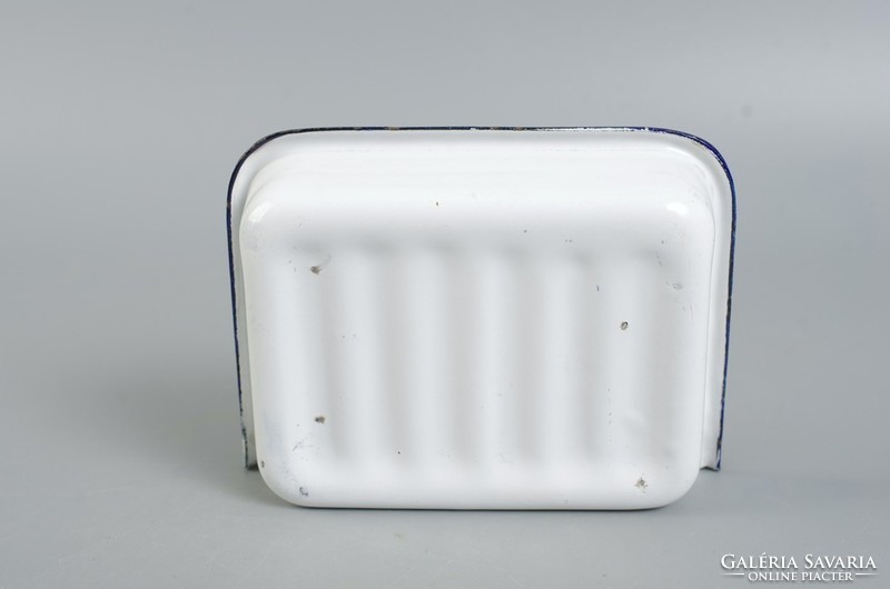 Enamel old soap dish white, blue vintage