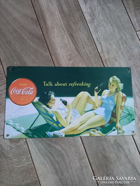 Vintázs festett acél Coca-Cola reklámtábla II. (40X22 cm)