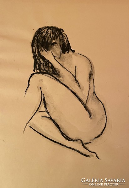 Nyina Florovskaya, female nude 22, charcoal drawing, cardboard, 37 x 27 cm, unframed