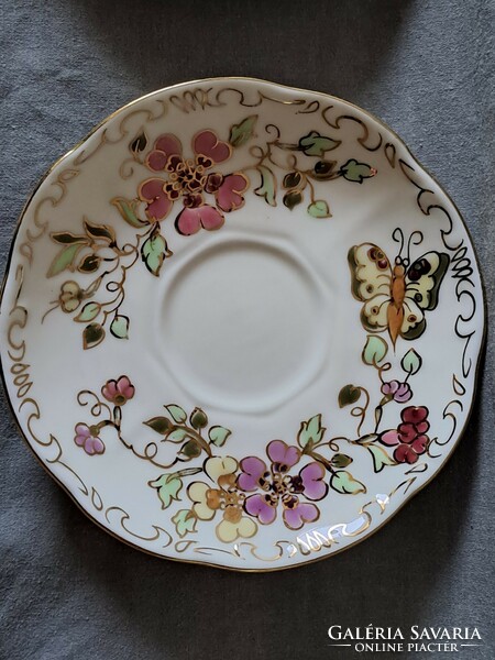 Flawless! Zsolnay butterfly / butterfly pattern coffee / mocha cup + base with anniversary marking!