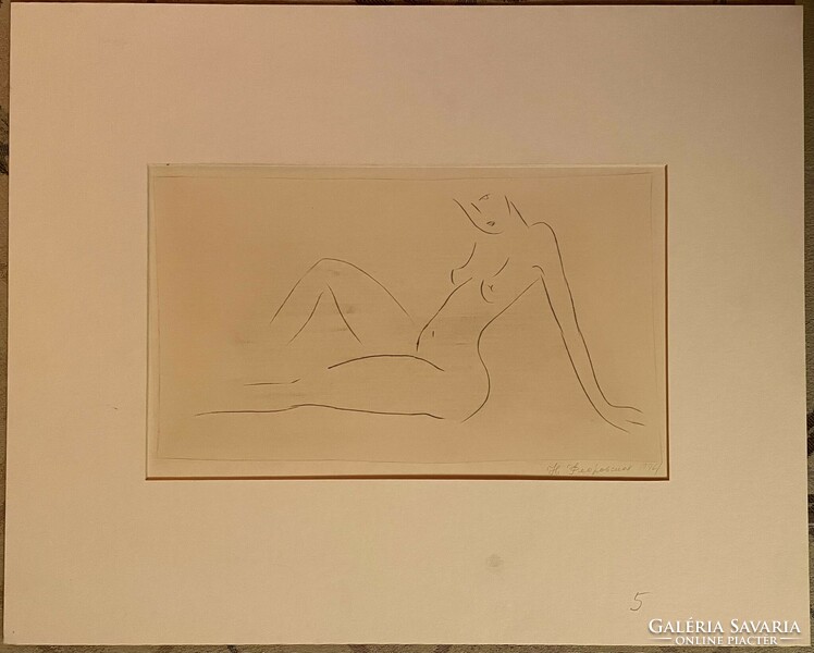 Nyina Florovszkaja, Női akt 5, tűvel karcolt egyvonalas rajz, karton, 18 x 31 cm, nincs keretezve