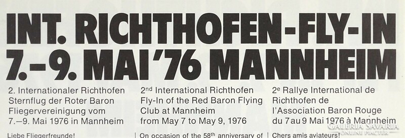 1P529 Nemzetközi Richthofen repülőnap plakát Mannheim 1976