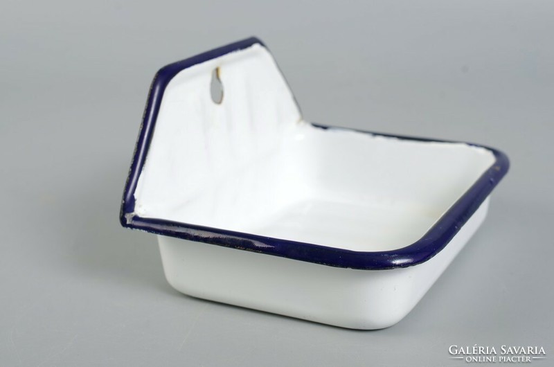 Enamel old soap dish white, blue vintage
