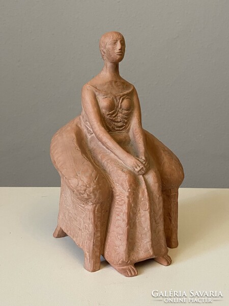 Czinder antal elegant lady in art deco armchair marked retro ceramic sculpture