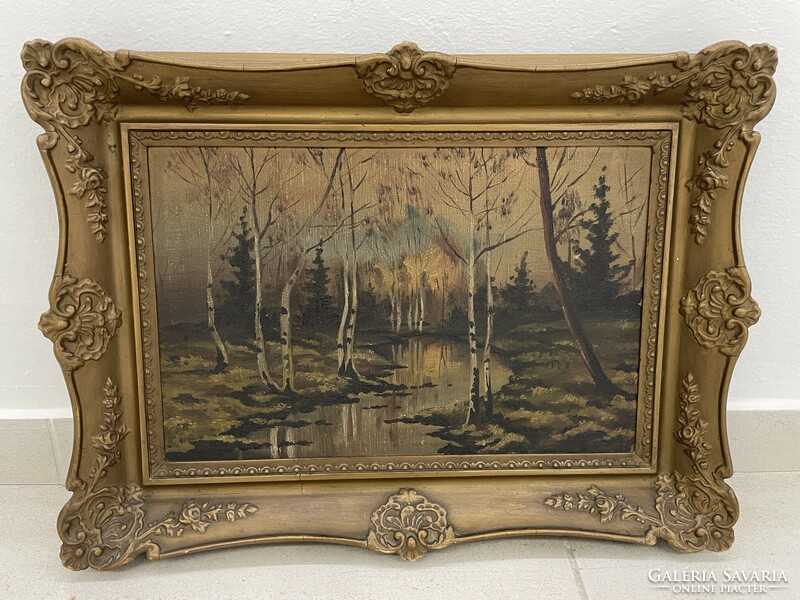 Antik erdőbelső folyó tájkép festmény blondel keretben kép
