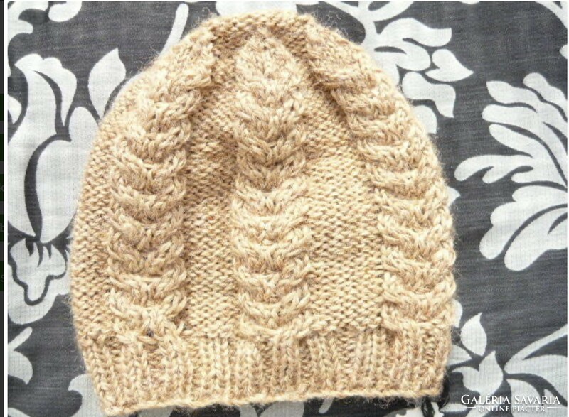 Beige, hand-knitted women's cap (95), unique, new