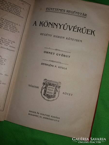 1905. Ohnet György :A könnyűvérűek I - II.könyv a képek szerint Singer és Wolfner