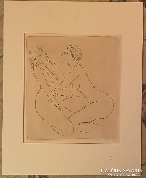 Nyina Florovskaya, female nude 3, one-line drawing scratched with a needle, cardboard, 30 x 26 cm, unframed
