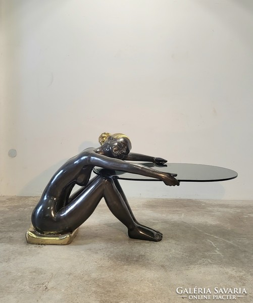 Nappali dohányzóasztal szoborasztal bronz, nőalakos