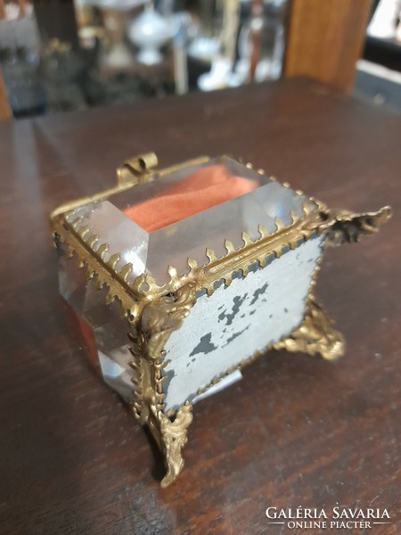 Old fire-gilded, polished glass bowl, box, amulet holder, jewelry holder.