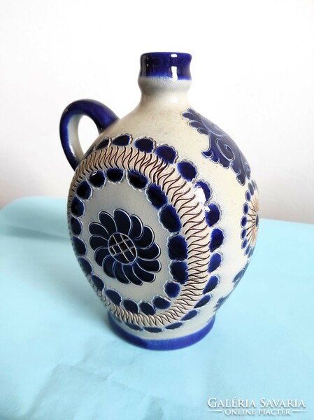 A real rarity, an extremely showy, really beautiful folk ceramic jug with a blue pattern