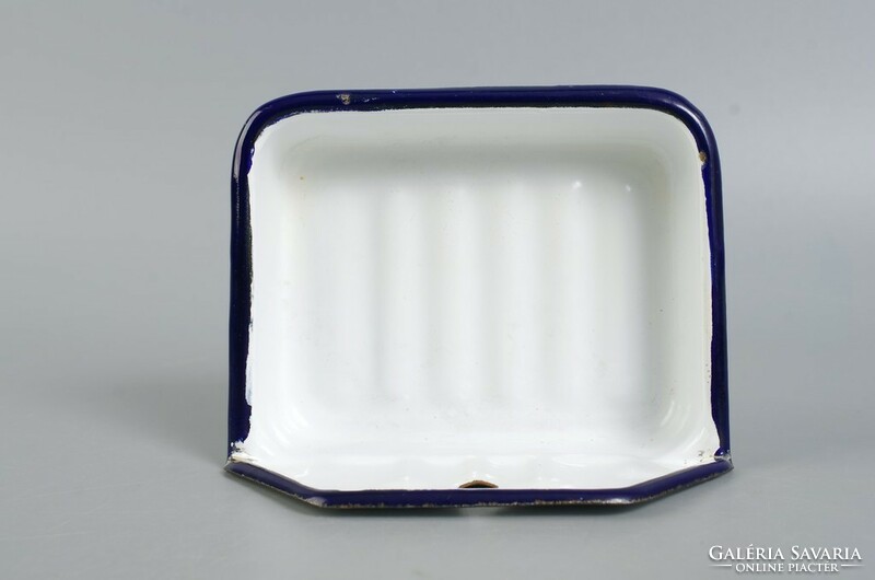 Enamel old soap dish white, blue vintage