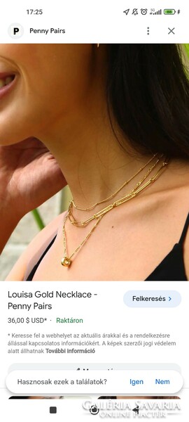 Új aranyozott fém Louisa nyakék 46 +8cm