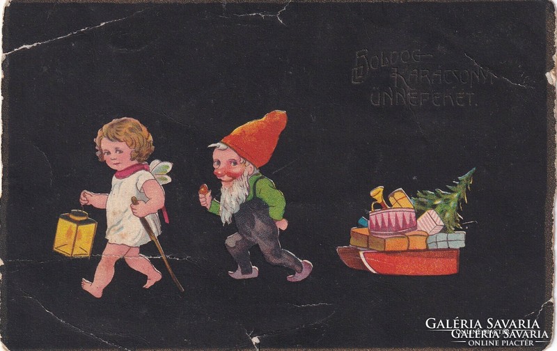 T:014 Karácsony antik törpés képeslap 1910