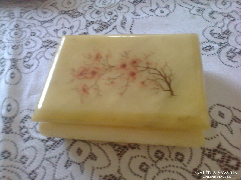 Alabaster jewelry box with cherry blossom decoration