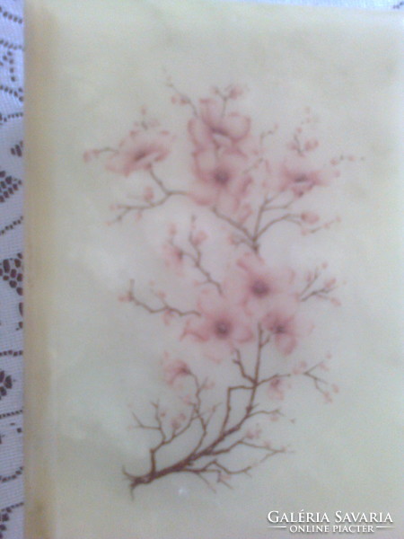 Alabaster jewelry box with cherry blossom decoration