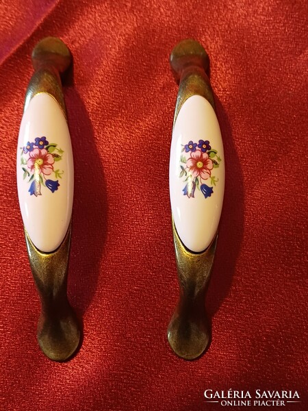 2 furniture handles with porcelain inserts, new