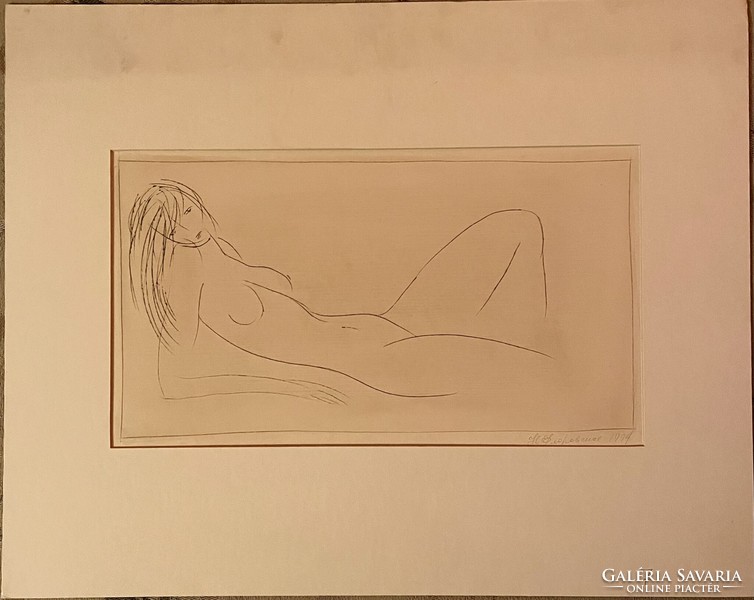 Nyina Florovskaya, female nude 7, one-line drawing scratched with a needle, cardboard, 18 x 34 cm, unframed