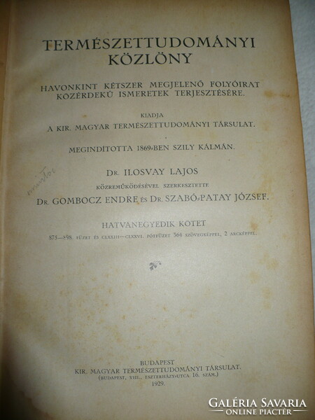 Természettudományi közlöny 1928-29.