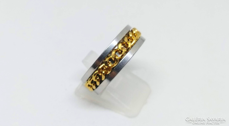 Silver-colored stainless steel, gold-plated chain men's ring 262