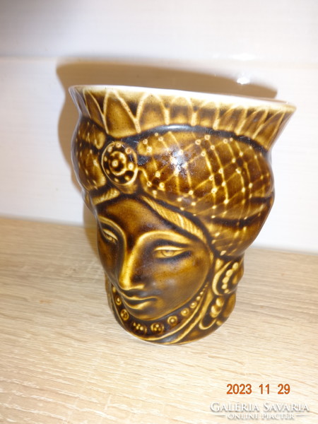 Brown ceramic beer (or coffee/tea) mug in the shape of a goddess head