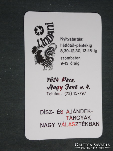 Kártyanaptár, Lindani ajándék üzlet, Pécs,1987,   (3)