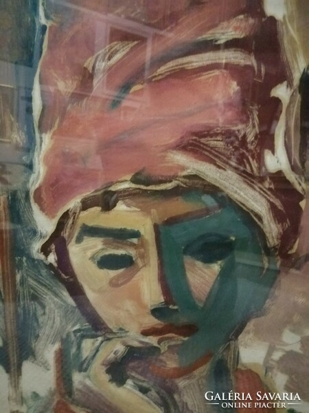 The painter Józsa János is a woman in a red turban