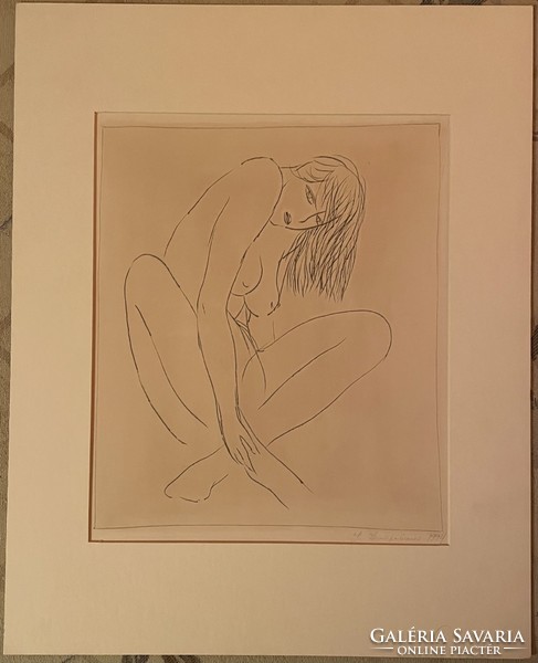Nyina Florovszkaja, Női akt 6, tűvel karcolt egyvonalas rajz, karton, 31 x 26 cm, nincs keretezve