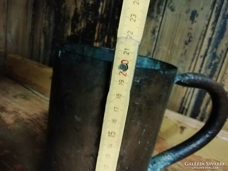 Réz mérőpohár, régi 2 literes tejmérő, 19. század végi, 20. század elejei cukrász mérőpohár