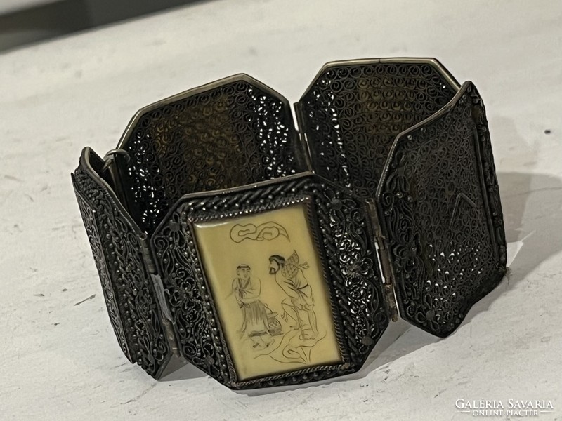 Antique Japanese bone inlaid bracelet