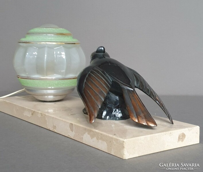 Art deco French table lamp with swallow