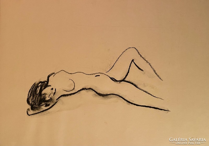 Nyina Florovskaya, female nude 24, charcoal drawing, cardboard, 23 x 35 cm, unframed