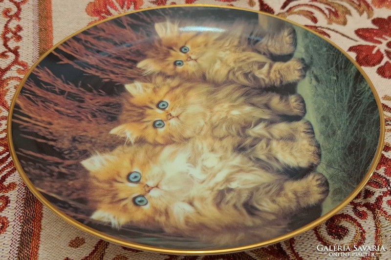 Porcelain decorative plate with three cats, wall plate with cats (l4341)