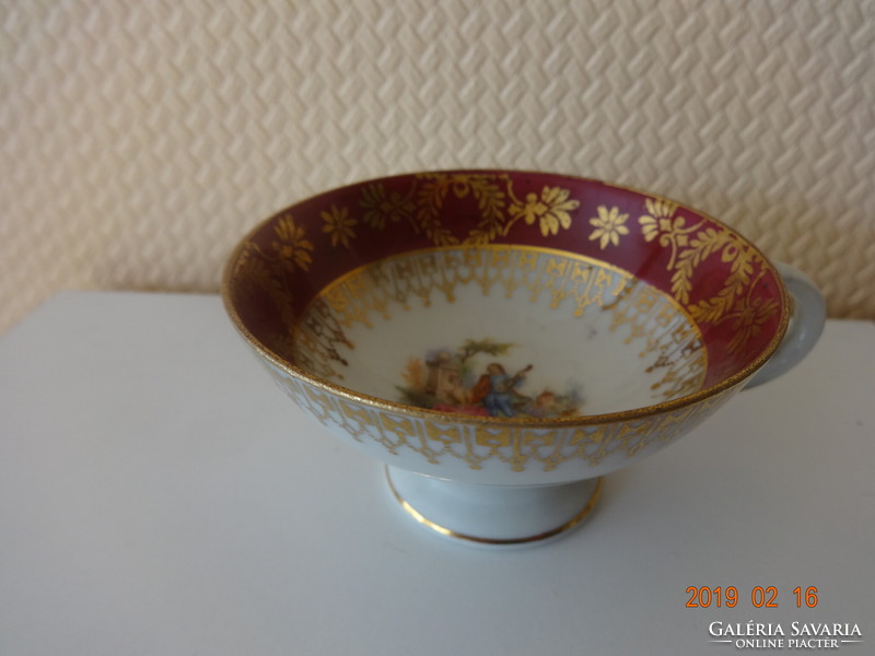 Old gilded, scenic Altwien footed coffee (mocha) cup