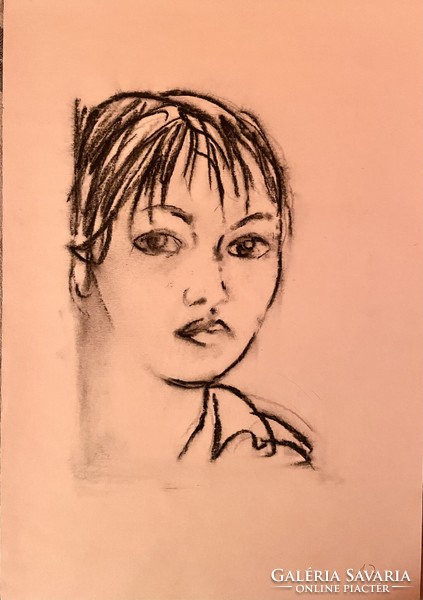 Nyina Florovskaya, self-portrait, charcoal drawing, cardboard, 35 x 25 cm, unframed