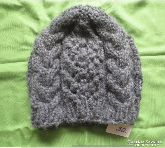 Gray women's cap, hand-knitted, floral, thick