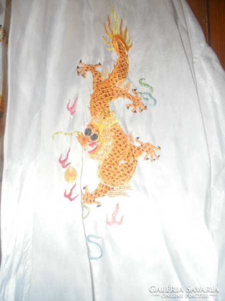 Retro kínai selyem vagy szatén női köntös, fürdőköpeny - sárkányos