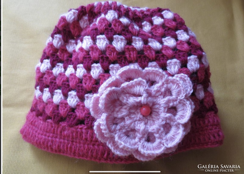 Unique, floral women's cap crocheted with new hands
