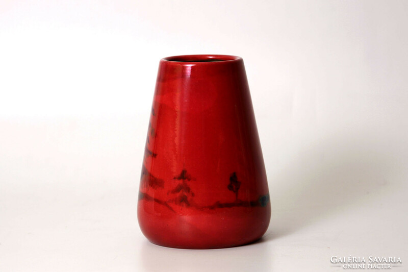 Zsolnay vase with pine wood round seal 7807 | red oxblood eosin pine Christmas tree