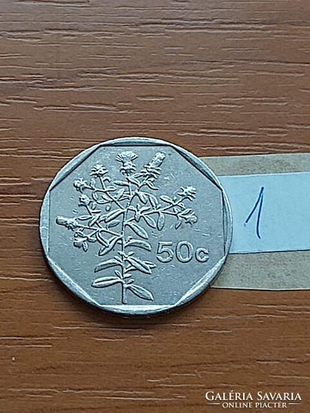 Malta 50 cents 1991 fleabane flower, coat of arms, copper-nickel 1.