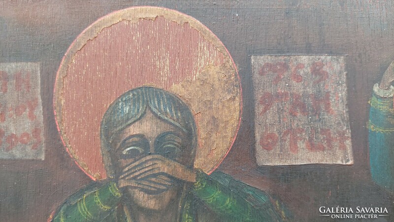 Régi olaj-fa vallásos ikonszerű festmény