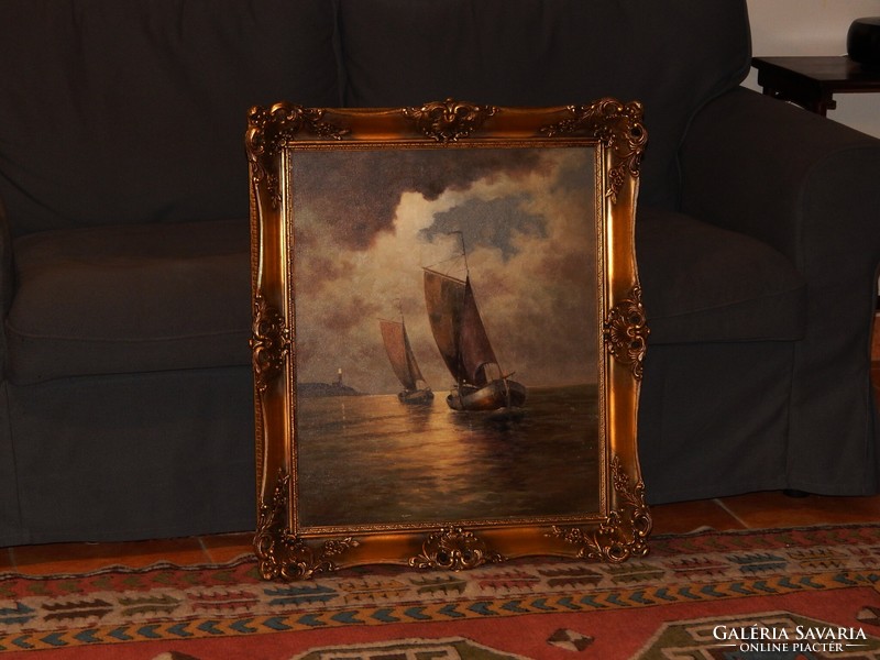 60X50 cm quality oil-on-canvas painting, gilded in an excellent frame