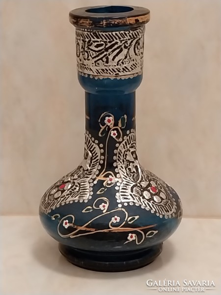 Cobalt blue glass vase with applique