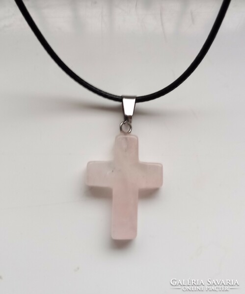 Natural rose quartz cross necklace.