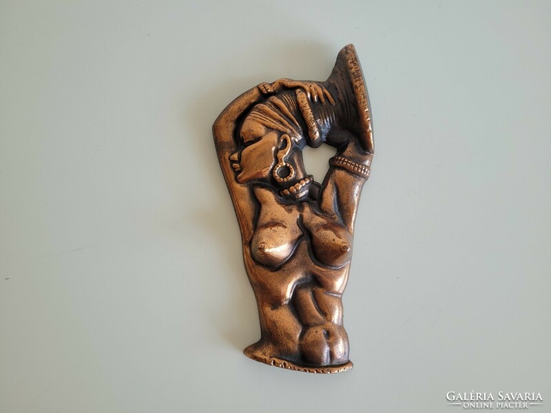 Old retro cast metal wall ornament negro woman nude mid century art deco style metal wall ornament